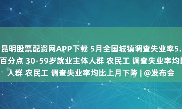 昆明股票配资网APP下载 5月全国城镇调查失业率5.1% 比上月下降0.1个百分点 30-59岁就业主体人群 农民工 调查失业率均比上月下降 | @发布会